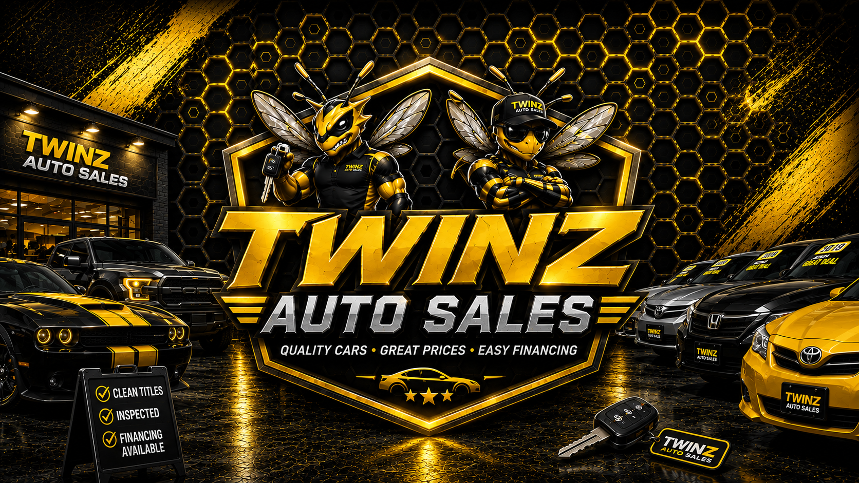 Twinz Auto Sales black and gold dealership branding